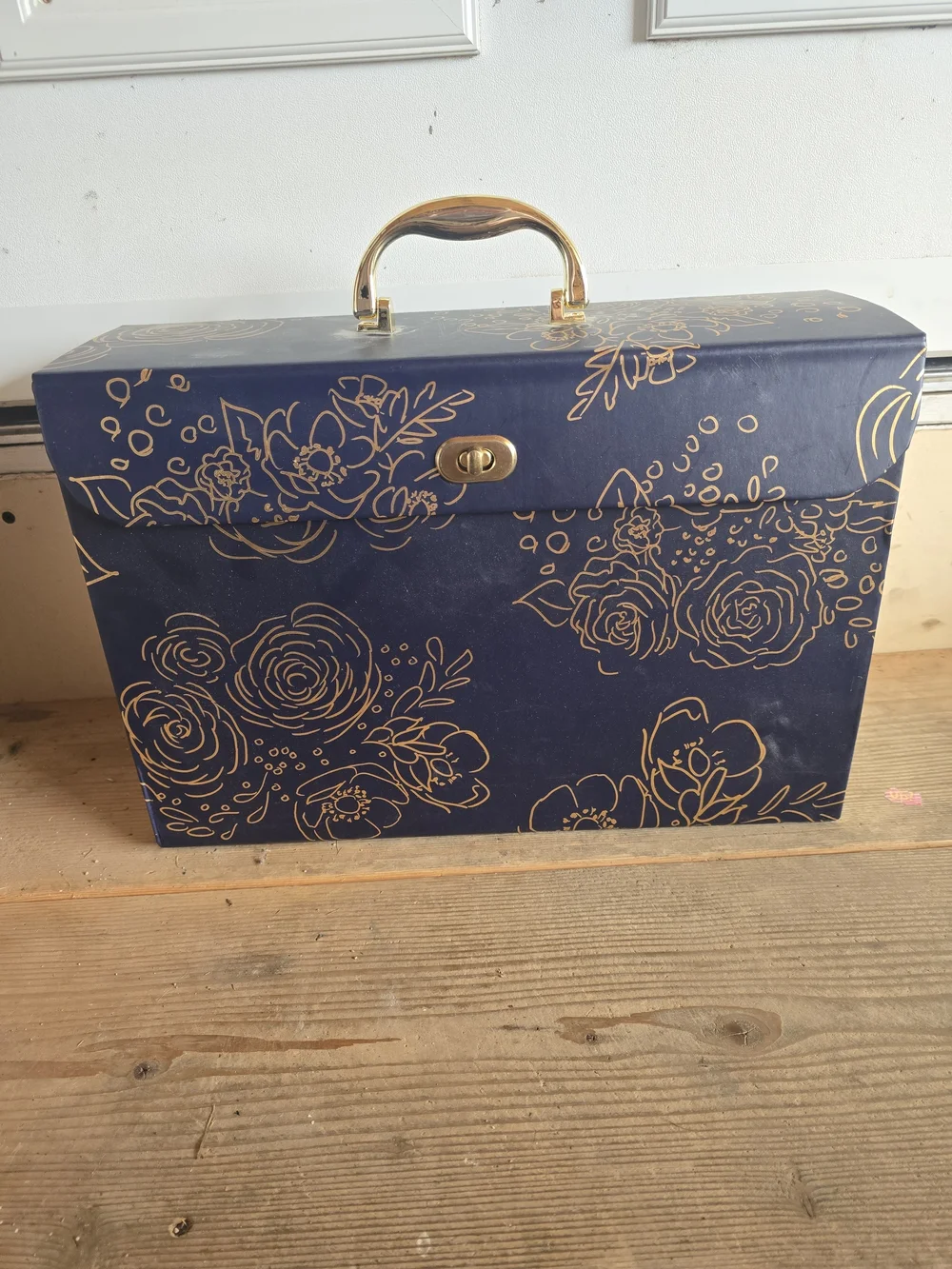Floral Navy and Gold Travel Filing Box